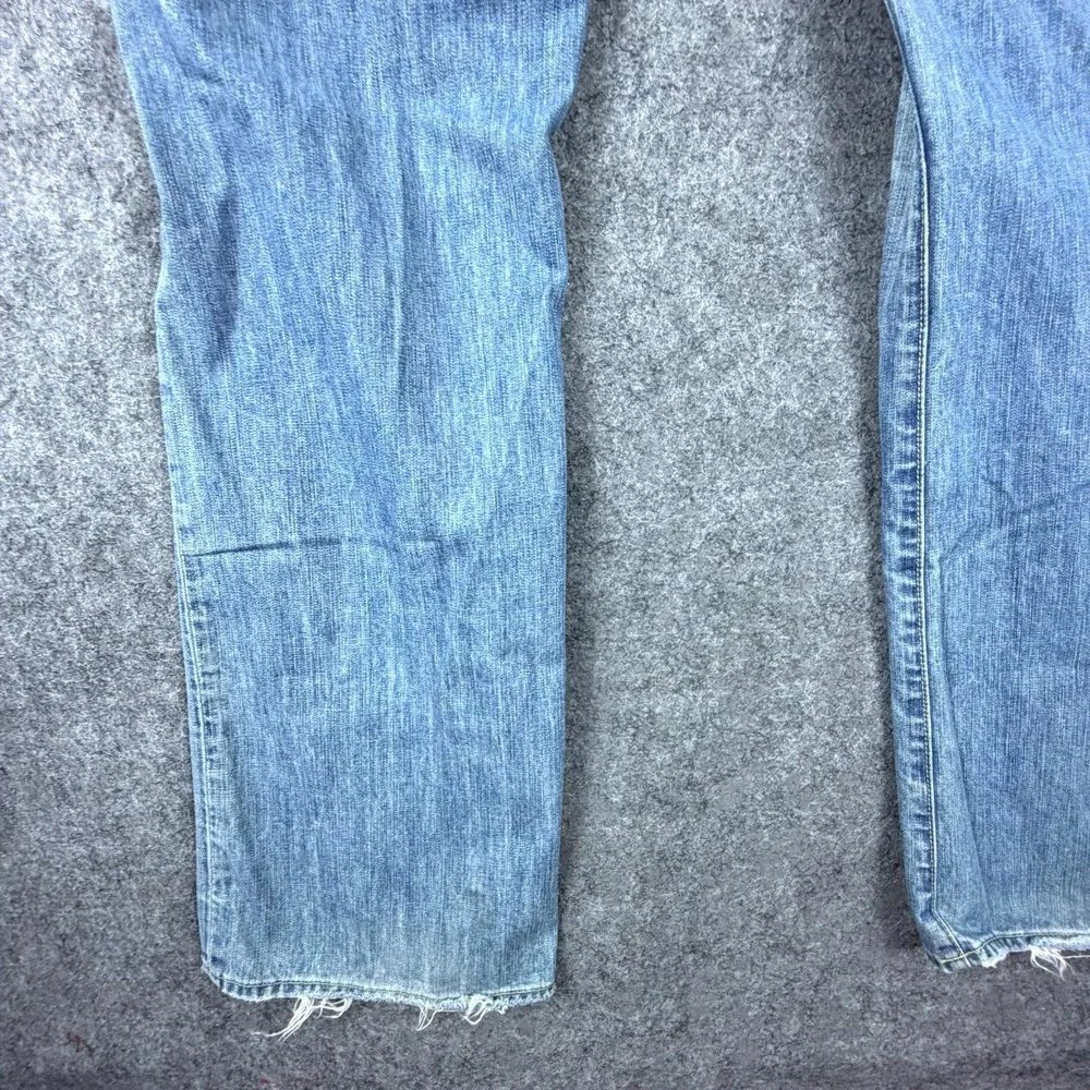 LA Denim Atelier Jeans Mens 34 Blue Denim Distressed Whiskers Low Rise Straight